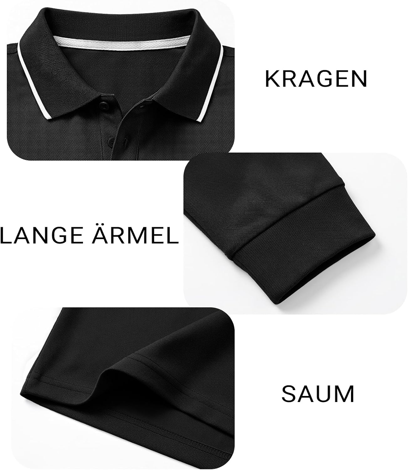 Runcati Herren-Poloshirts mit langen Ärmeln, einfarbig, leichte Oberteile – Bild 5