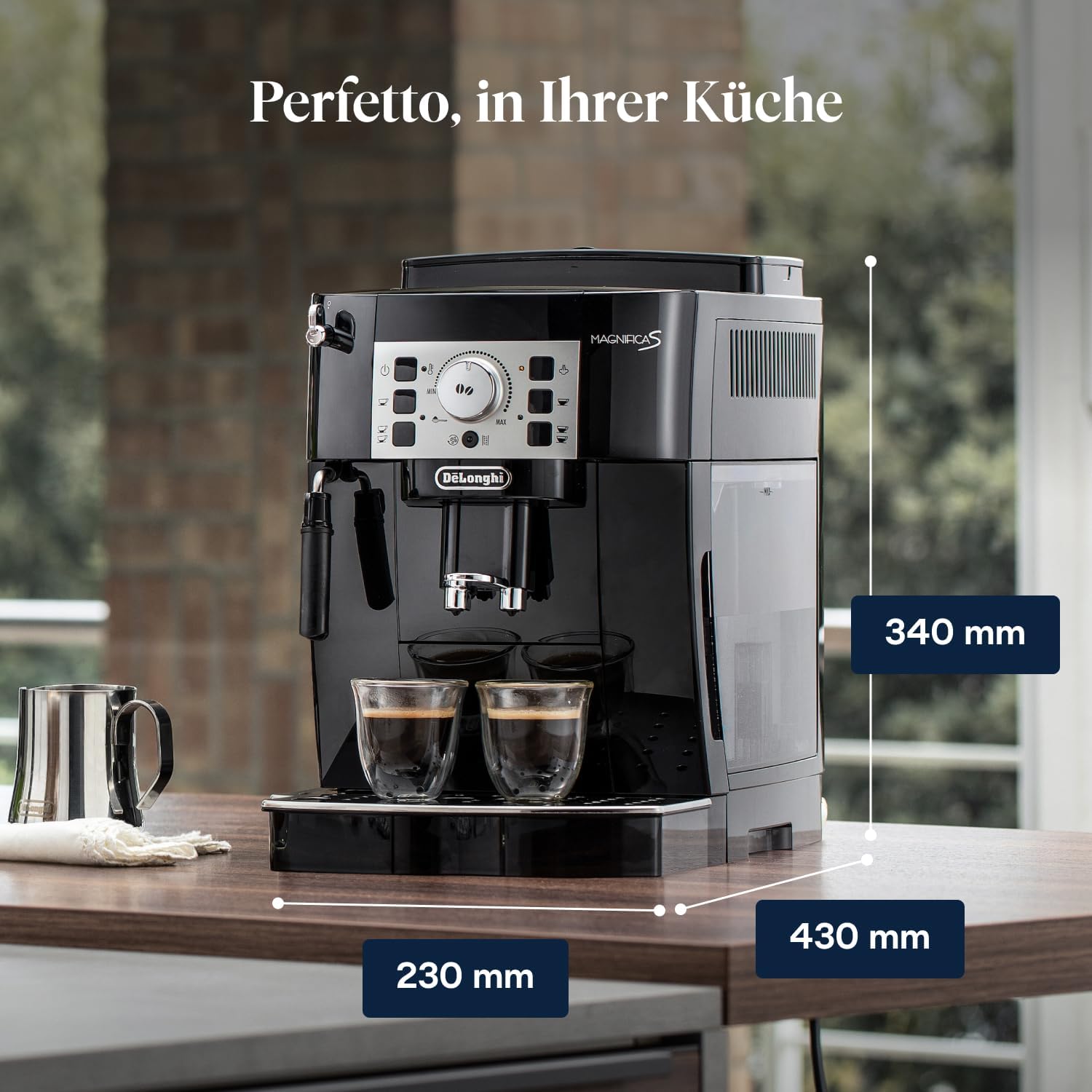 De'Longhi Magnifica S ECAM 22.110.B Kaffeevollautomat mit Milchaufschäumer für Cappuccino, mit Espresso-Direktwahltasten und Drehregler, 2-Tassen-Funktion, 1,8 Liter Wassertank, Schwarz/Silber – Bild 8