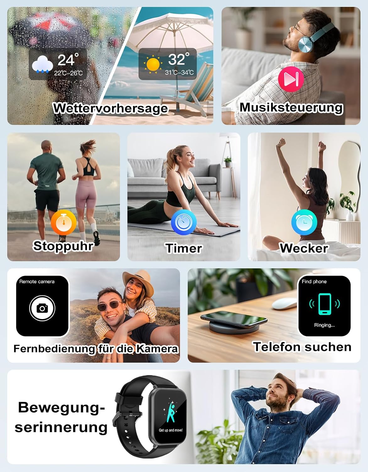 Smartwatch mit Telefonfunktion, Smartwatch für Damen und Herren, 1,85 Zoll HD – Bild 7