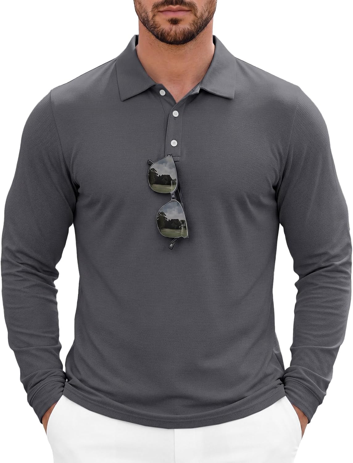 Runcati Herren Langarm Poloshirts Golfshirt Casual Tops – Bild 2