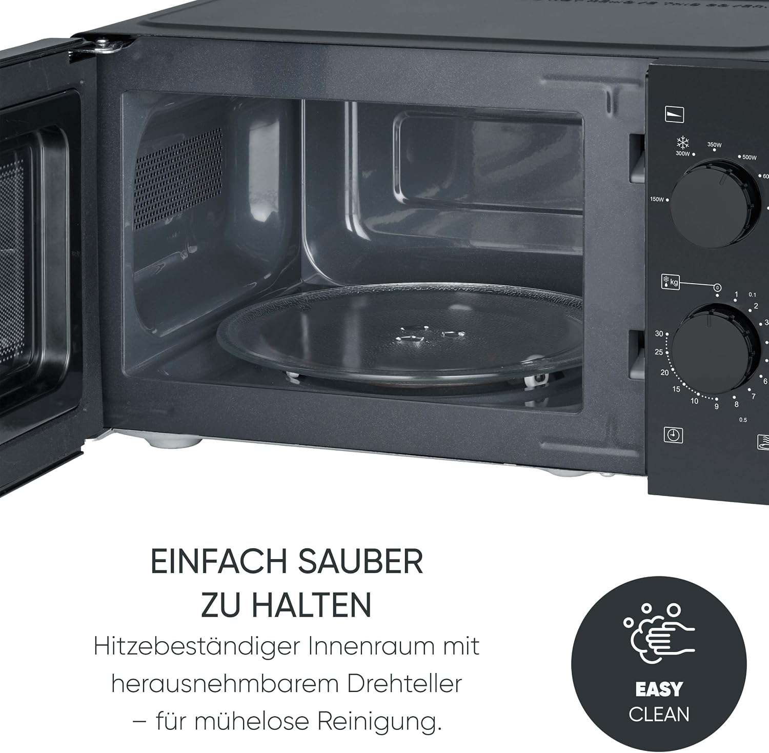 SEVERIN MW 9180 Solo, zum Auftauen und Erhitzen, Mikrowellengerät mit Drehteller und 6 Leistungsstufen, Design - Schwarz komplett, 700 W, 19 L Fassungsvermögen, MW 9180 – Bild 6