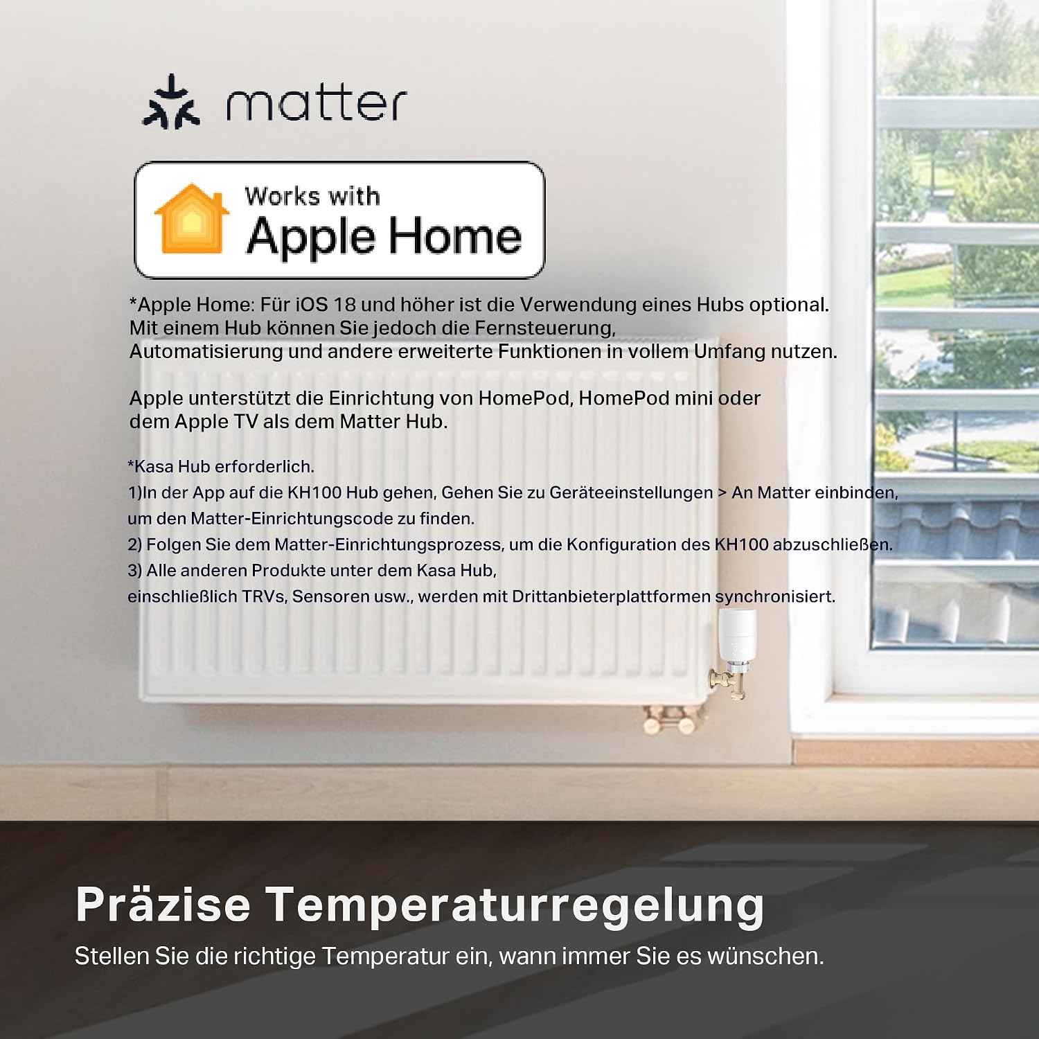 TP-Link Smart Heizkörperthermostat – Erweiterungseinheit, erfordert Kasa Hub, Heizungssteuerung (Kasa App, Zeitpläne, Geofencing, Fensteröffnungserkennung), Matter, Alexa, Apple Home – Bild 3