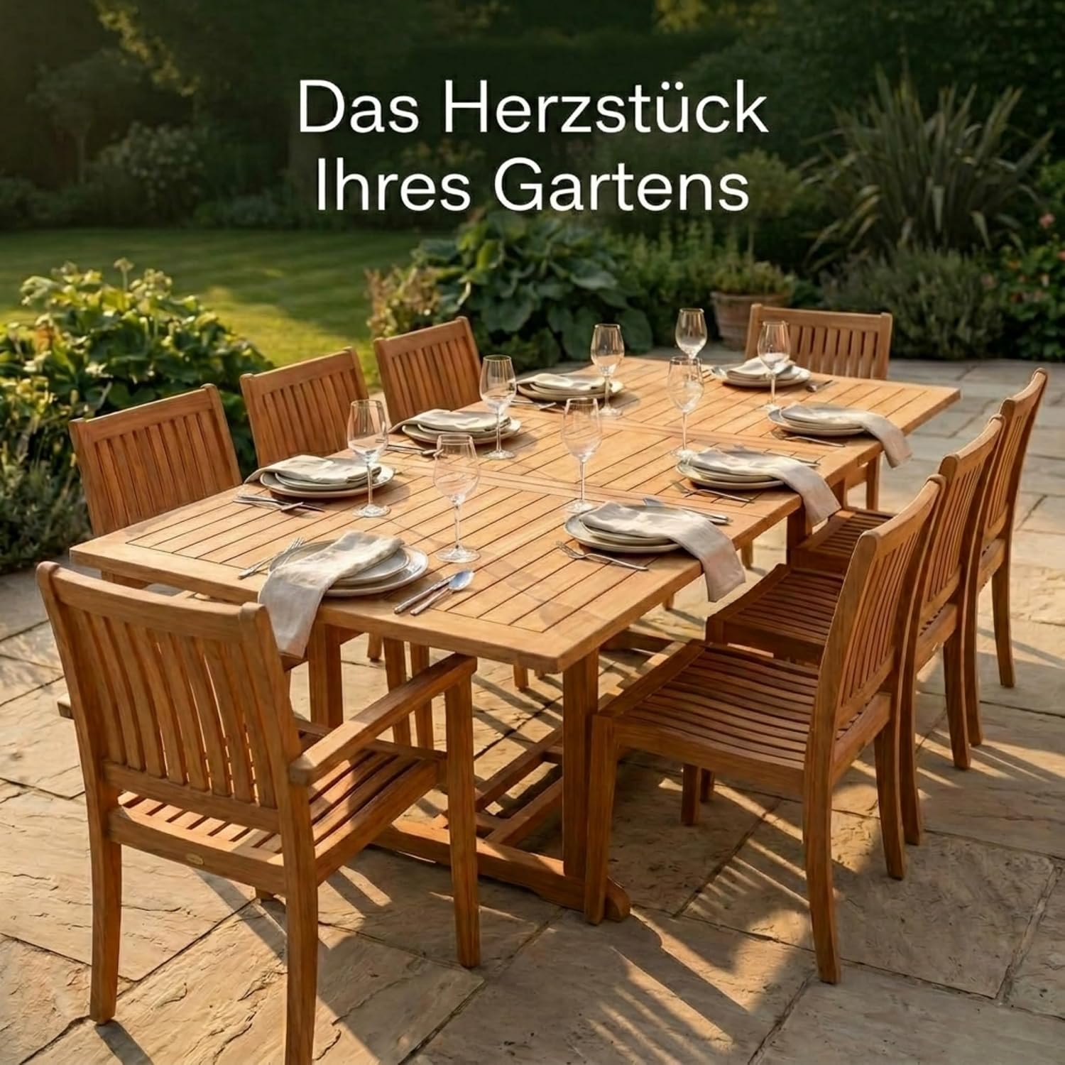 SAM Gartentisch Cuba, 180 - 240 x 100 cm, Teakholz, quadratischer Ausziehtisch – Bild 3
