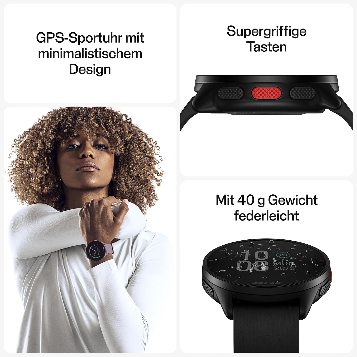 Polar Pacer – GPS-Laufuhr – Sehr schneller Prozessor – Ultraleicht – Helles Display – Rutschfeste Tasten – Personalisiertes Trainingsprogramm & Erholungsfunktionen – Herzfrequenzmesser – Musiksteuerung – Bild 4