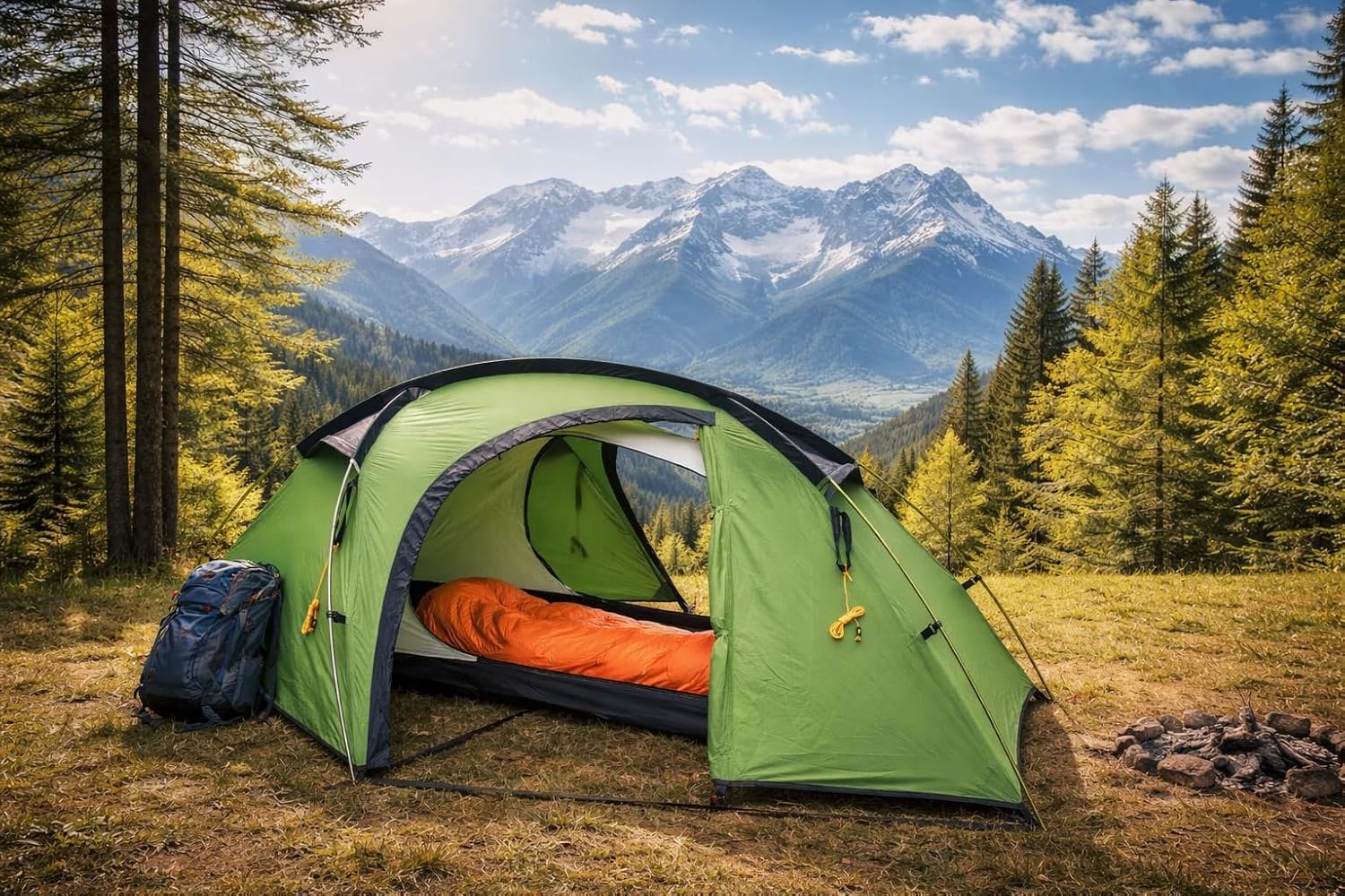 Everest1953 TrekPeak 1-Personen-Expeditionszelt, 1 x Silikon-Kuppelzelt, Liegefläche 240 cm, Grün – Bild 2