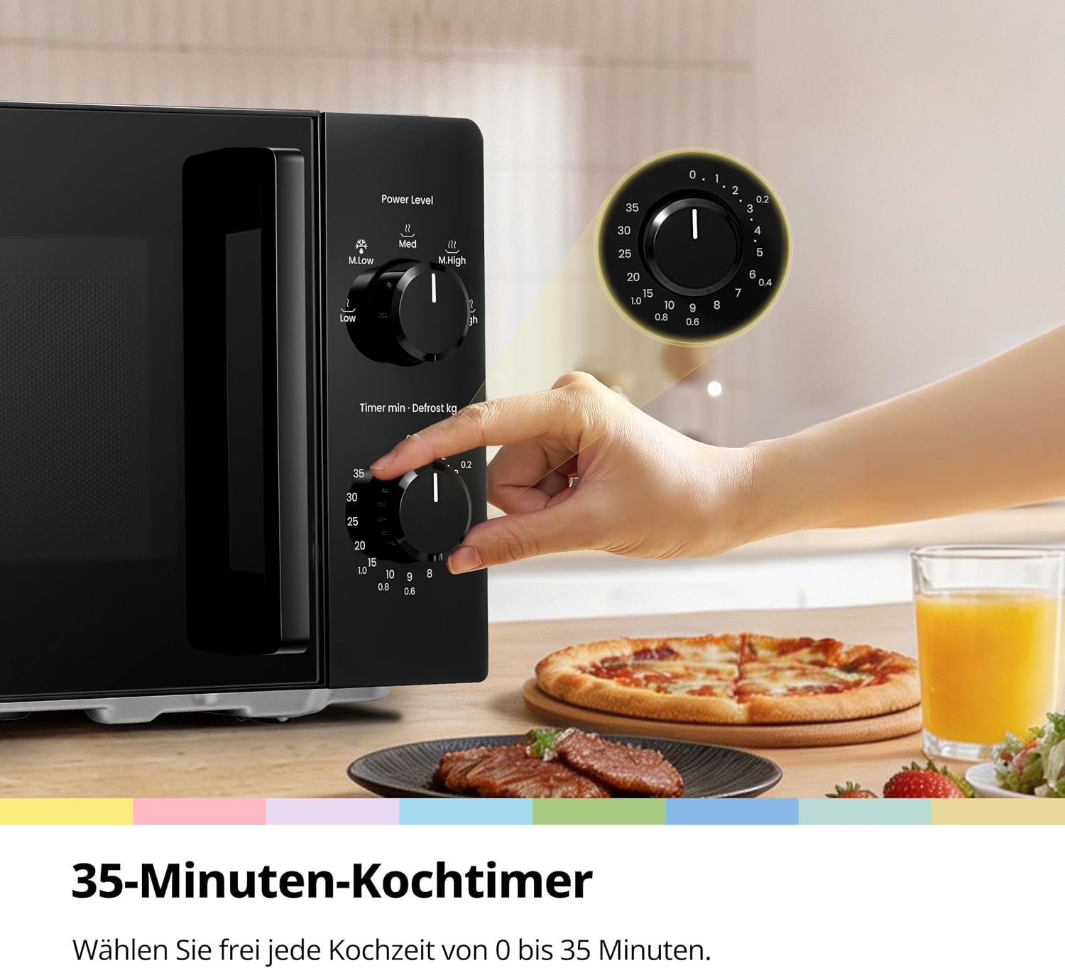 COMFEE Mikrowelle CMO-MM20L2NFPE(BK), Schwarz, 20 Liter, 700 W, 5 Leistungsstufen, schnelles Auftauen, einfache Reinigung, manueller Timer, kompaktes Design, ideal für kleine Küchen – Bild 5