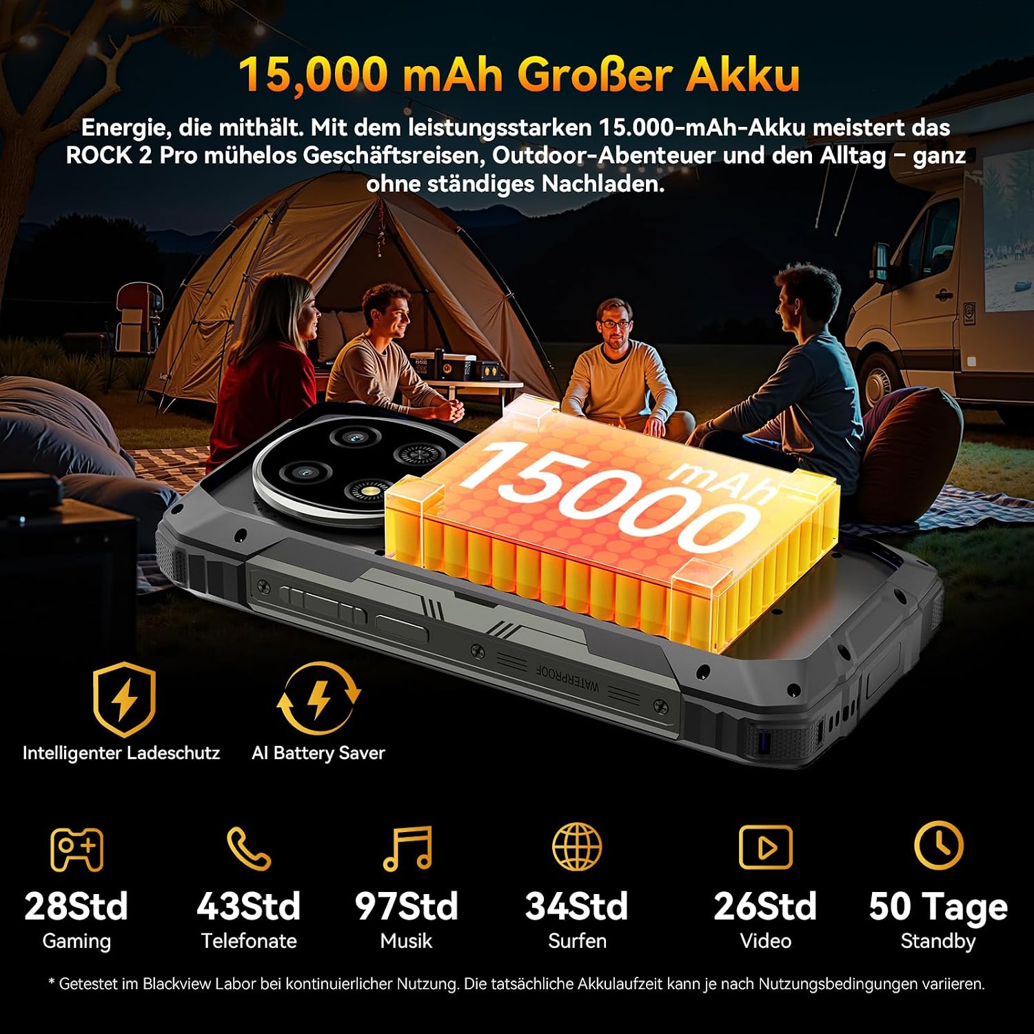 Blackview Rock 2 Pro Outdoor-Handy ohne Vertrag, Android 16 Outdoor-Smartphone 5G 32 GB + 256 GB, 6,67 Zoll HD+ Display 120 Hz 15000 mAh IP69K, 16 MP AI-Kamera, NFC/OTG/GPS/Gemini AI/Handschuhmodus 2.0 – Bild 3