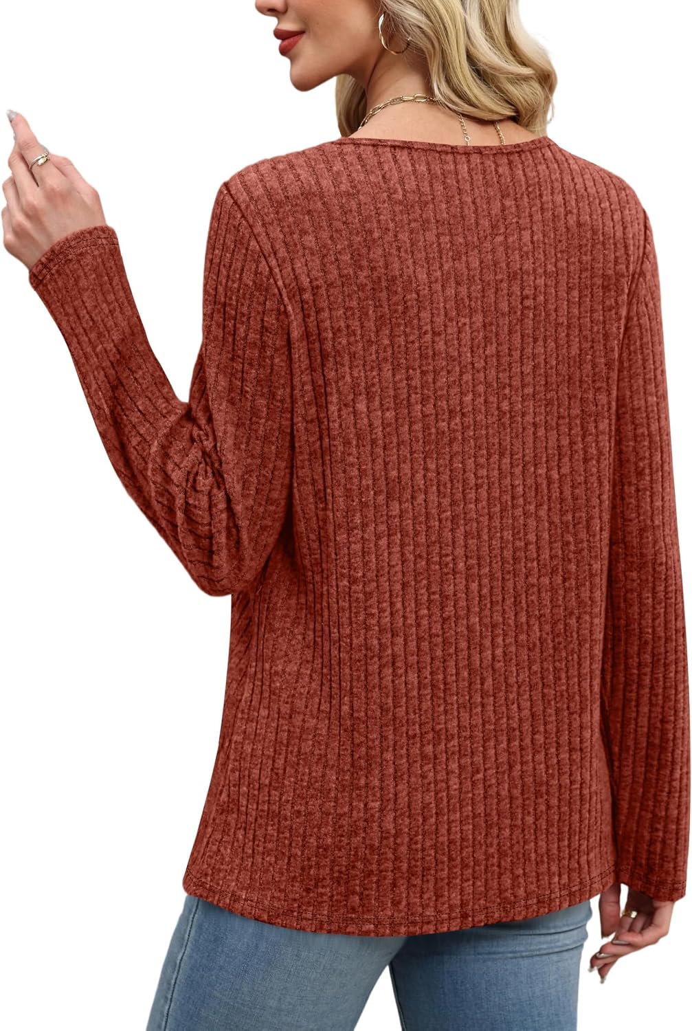 TrendiMax Leichter Strickpullover für Damen, Rundhalsausschnitt, Langarm-Oberteile, lässiger Pullover mit Knopfdetail, Herbst-Tunika-Oberteile – Bild 5