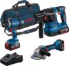 Bosch Professional 18V-System-Akku-Kombi-Set: GSB 18V-45 + GBH 18V-22 + GWS 18V-8 (einschließlich 3x GBA 4,0 Ah, GAL 18V-40, Werkzeugtasche) – exklusiv bei Amazon