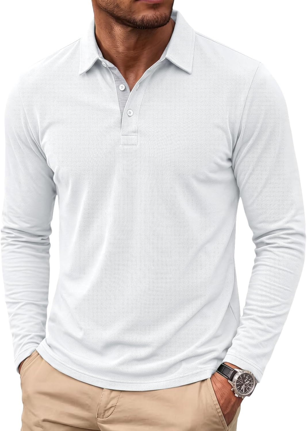 Runcati Herren-Poloshirts, langärmelig, leichte Oberteile, Sport-Shirt