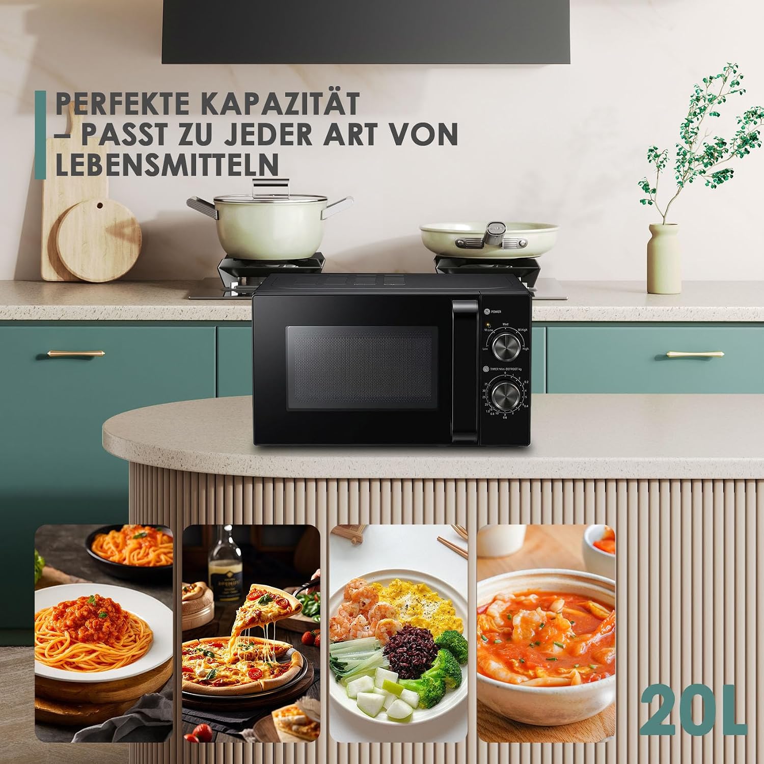 Solo Mikrowelle 20 L, 700 W, Mikrowellengerät mit Drehteller für gleichmäßige Wärmeverteilung, zum Auftauen und Erhitzen, einfache Bedienung, 5 Leistungsstufen, schwarz – Bild 3