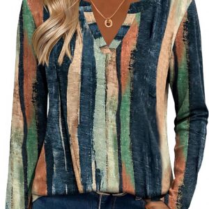 Zeagoo Langarm Damen Elegant V-Ausschnitt T-Shirt Basic Loose Tops