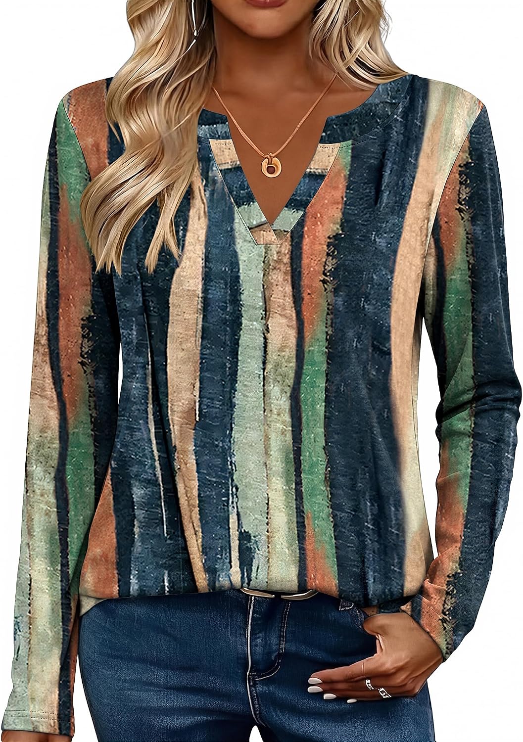 Zeagoo Langarm Damen Elegant V-Ausschnitt T-Shirt Basic Loose Tops