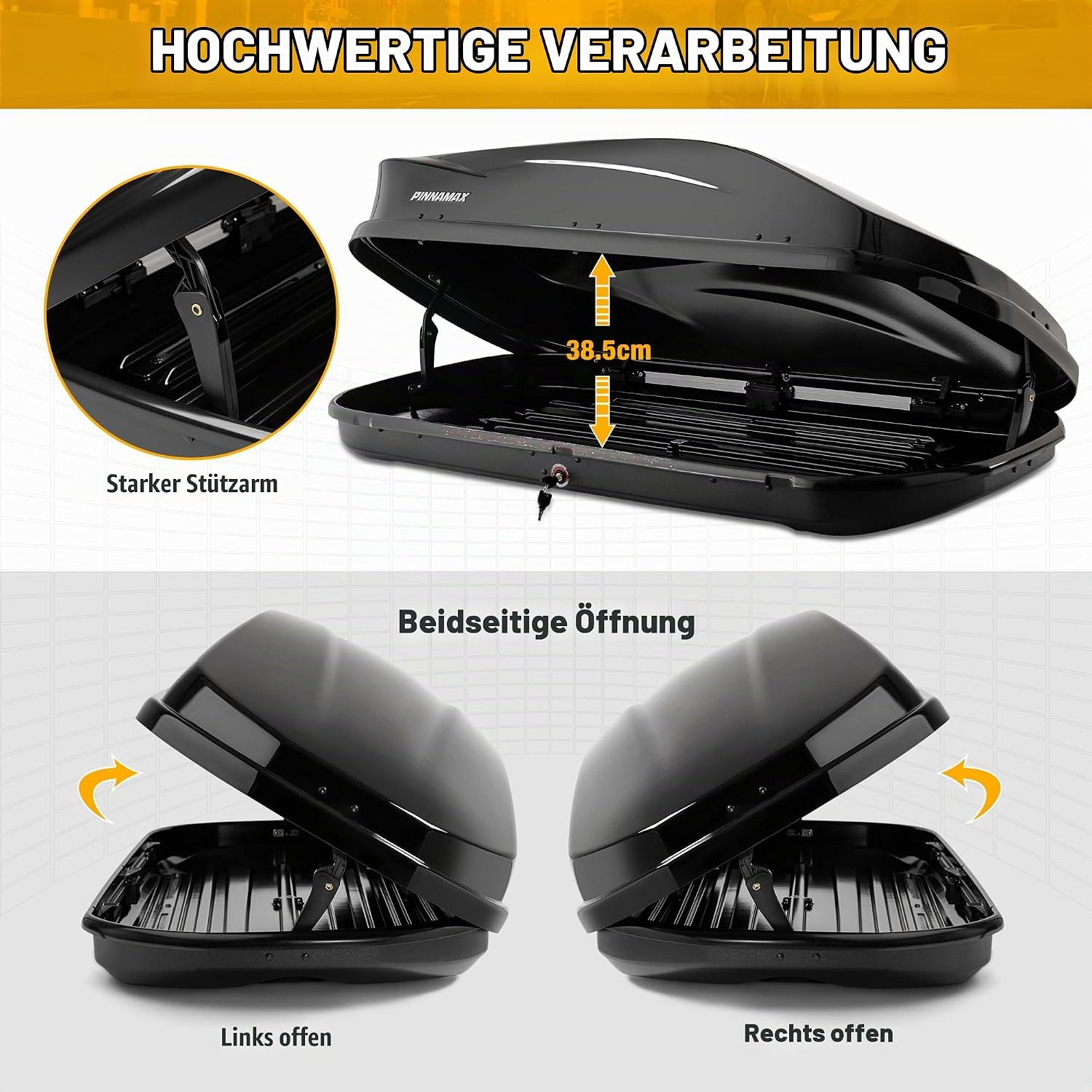 Dachbox 450L abschließbar – Dachbox Auto beidseitig öffnend, wasserdichte Auto-Dachbox für Dachträger, Dachgepäckbox für SUV Kombi Van (450L) – Bild 3