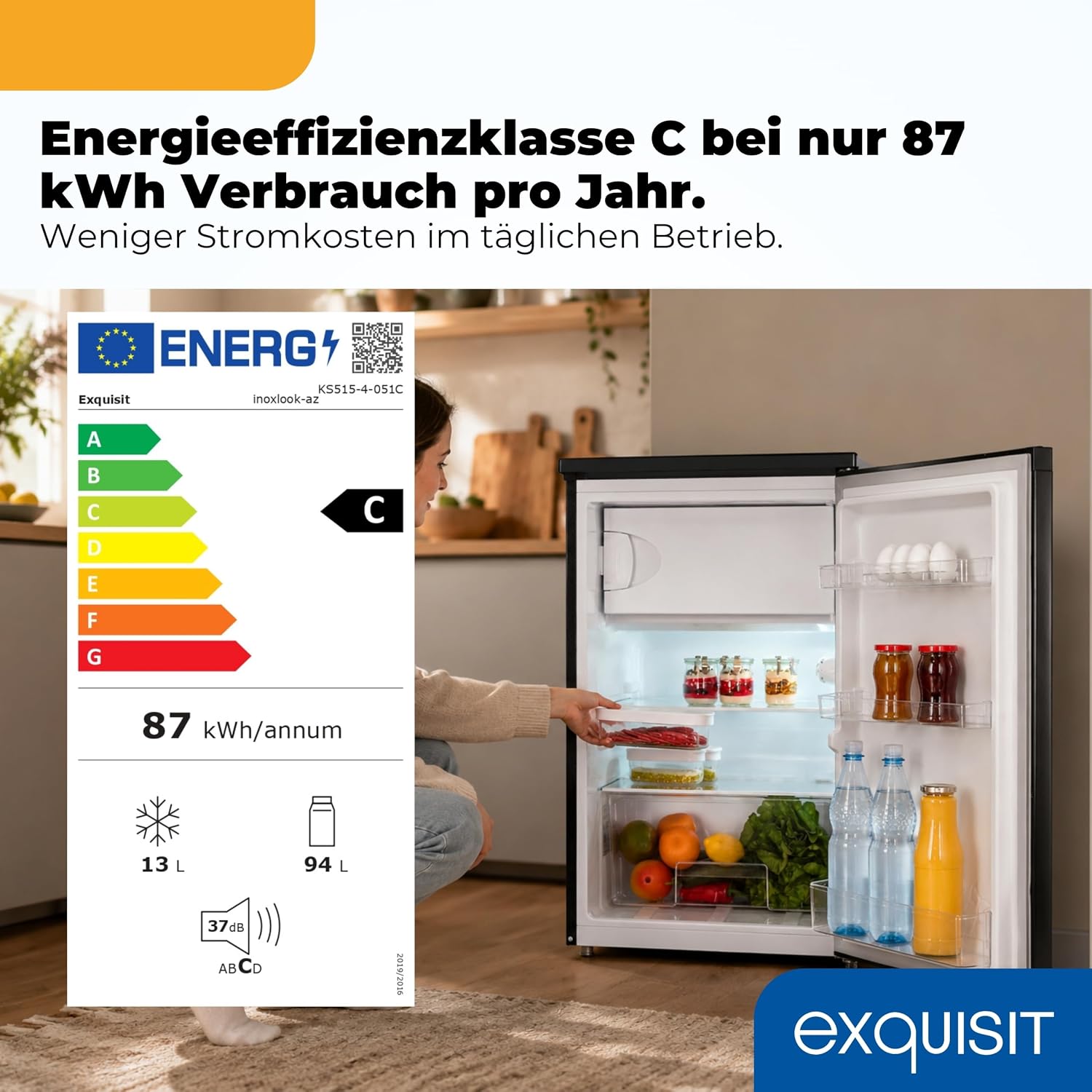 Exquisiter Kühlschrank mit 4-Sterne-Gefrierfach – 107 l Fassungsvermögen – Edelstahl – Bild 2