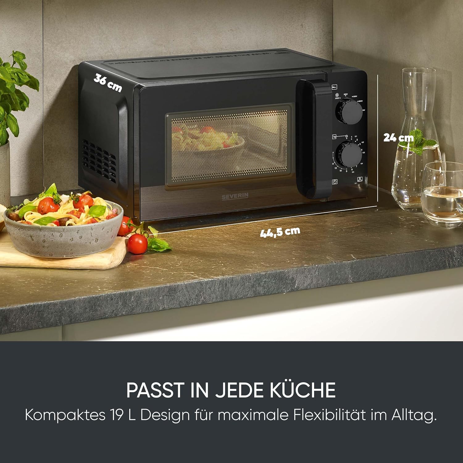 SEVERIN MW 9180 Solo, zum Auftauen und Erhitzen, Mikrowellengerät mit Drehteller und 6 Leistungsstufen, Design - Schwarz komplett, 700 W, 19 L Fassungsvermögen, MW 9180 – Bild 3