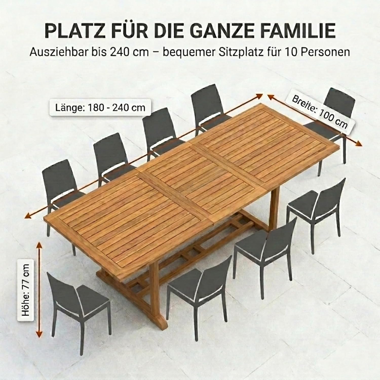 SAM Gartentisch Cuba, 180 - 240 x 100 cm, Teakholz, quadratischer Ausziehtisch – Bild 2