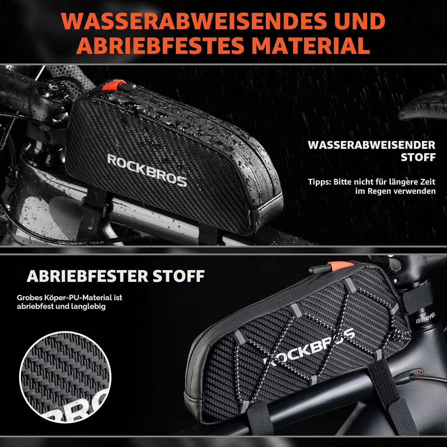 Rockbros Rahmentasche für Fahrradrahmen, Oberrohrtasche, ca. 1 L 22 x 10 x 5,5 cm für iPhone X/Xs Max/XR 7/8 Plus – Bild 5