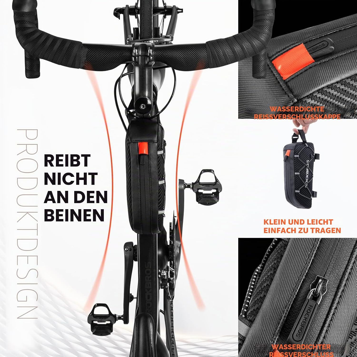 Rockbros Rahmentasche für Fahrradrahmen, Oberrohrtasche, ca. 1 L 22 x 10 x 5,5 cm für iPhone X/Xs Max/XR 7/8 Plus – Bild 7