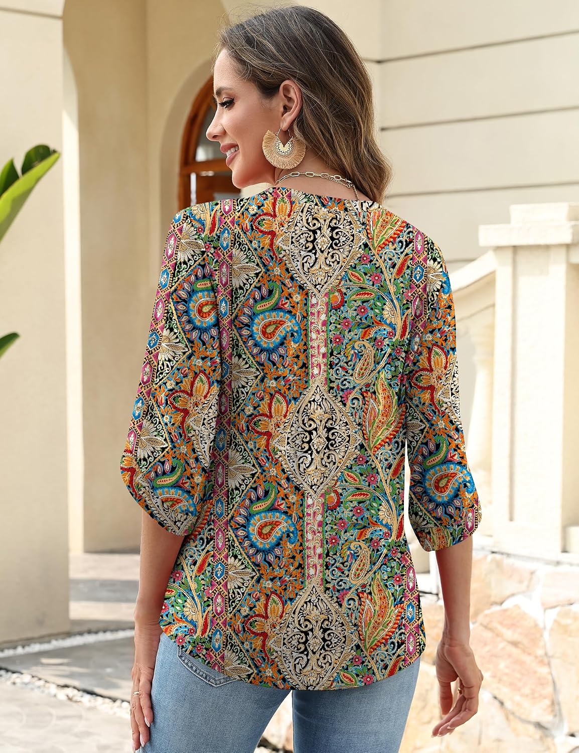 Rapbin Bluse Damen 3/4 Arm Top Shirt Elegantes Top Sommerblusen Tunika – Bild 6