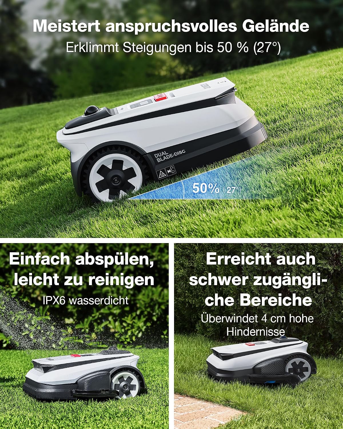 ECOVACS GOAT A1600 LiDAR PRO Care Kit Roboter-Rasenmäher ohne Begrenzungskabel, 1.600 m², 360° Dual-LiDAR-Navigation, automatische Kartierung, KI-3D-Hindernisvermeidung, superschnelles Laden, 50 % Steigung – Bild 8