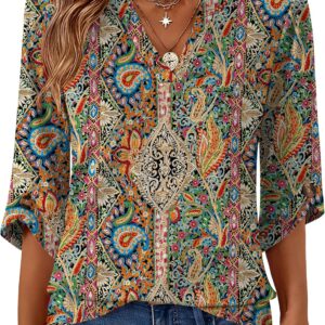 Rapbin Bluse Damen 3/4 Arm Top Shirt Elegantes Top Sommerblusen Tunika