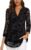 Vafoly Women’s 3/4 Sleeve Top, Henley V-Neck, Double Layer, Mesh, Blouse, Tunic