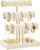 SONGMICS Samttabletts mit 3 Ebenen, Cremeweiß und Hellgold, Schmuckständer, Armbandständer, abnehmbarer Halter JJS027W101